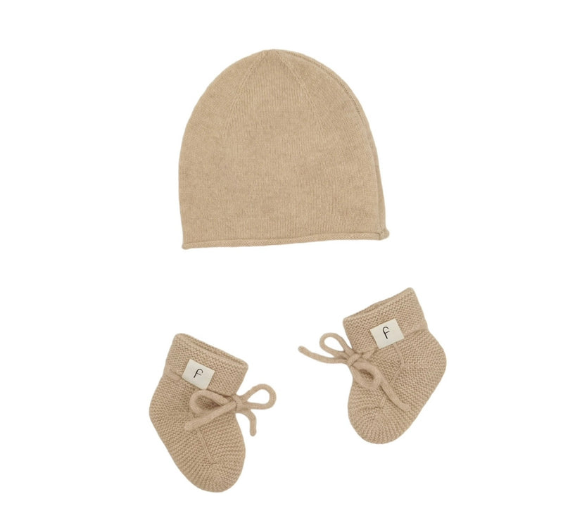 Cashmere Hat and Booties Gift Set Camel