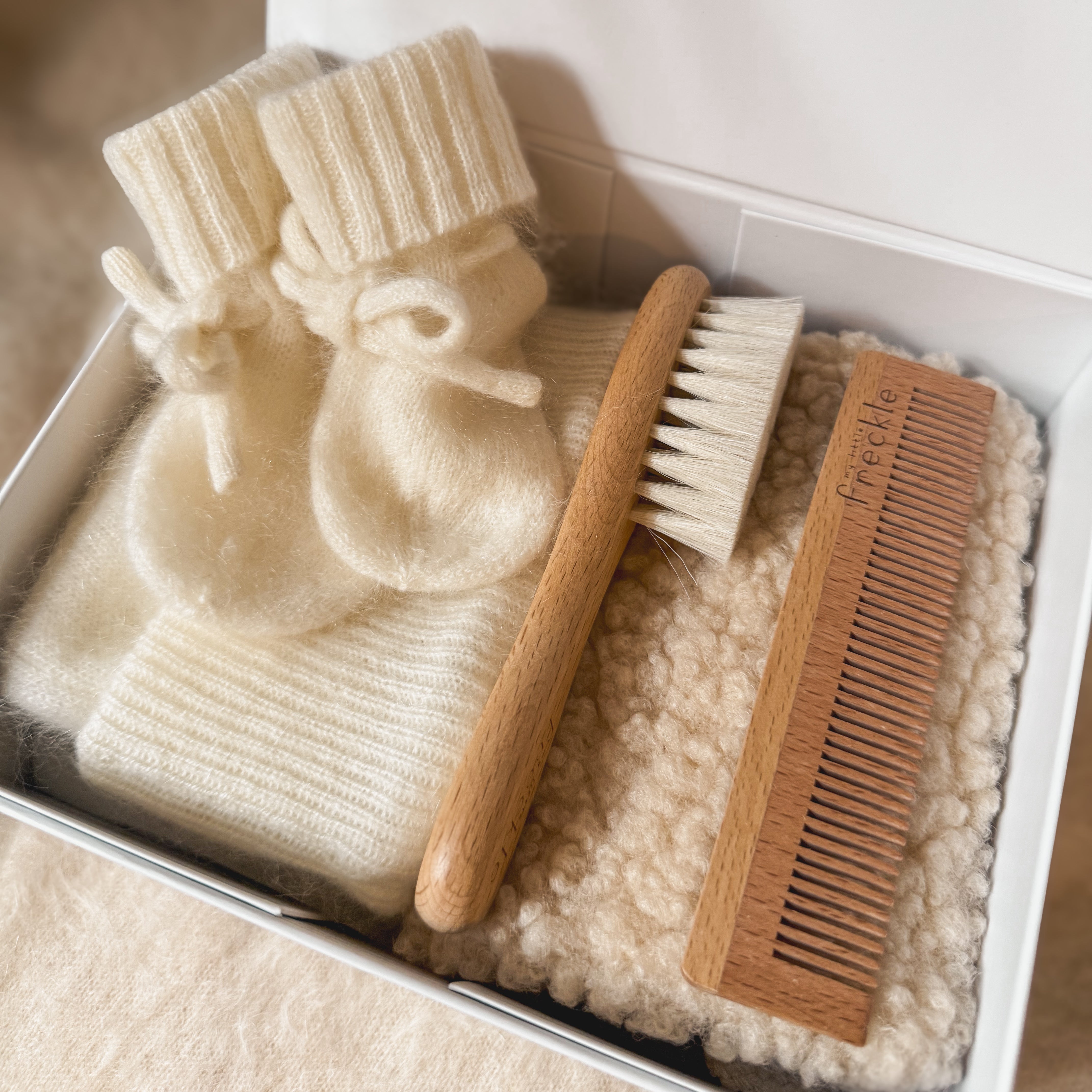 Brushed Cashmere Hat and Booties Gift Set White